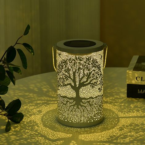 Lanterne solaire Arbre de Vie d'extérieur étanche, lampe solaire suspendue, résistante aux intempéries, décoration de jardin en métal sculpté, décoration de table (1/5)