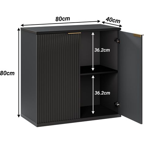 Buffet moderne à façade plissée avec poignée en métal, armoire de rangement multifonction pour chambre et salon, décor bois clair naturel, noir, 60x30x70 cm (1/4)