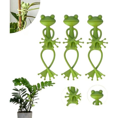 Lot de 3 : support pour plantes en forme de grenouille, support pour plantes grimpantes, joli support grenouille vert, pinces de support pour plantes, petite décoration de jardin pour tiges et fleurs. (1/4)