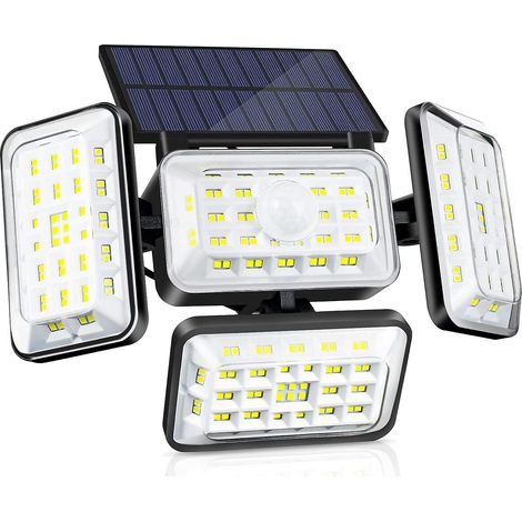 Solarbetriebene LED-Wandleuchte für den Außenbereich, 4 Leuchtenköpfe, 242 LEDs, Bewegungsmelder, wasserdicht (IP65), Sicherheitsbeleuchtung