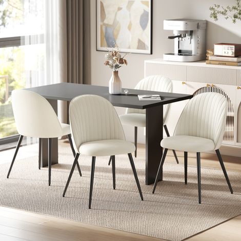 Pack de 4 Sillas de Comedor Modernas Sillas de Cocina Tapizada en Terciopelo con Respaldo Bajo 50x56x83 cm Crema (1/5)