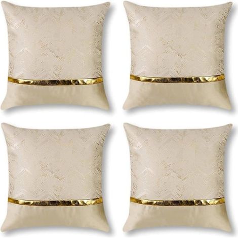 Lot de 4 Housse de Coussin 45 x 45 cm Décoratif Taie d'oreiller Fil d'or Ondulé Polyester Maison Salon Canapé Chambre,Beige (1/4)