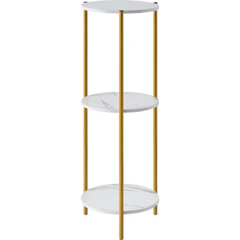 Tall Table with 3 Tiers, Round End Table Sofa Side Table, 90cm Plant Stand Indoor Plant Holder, with Black Marble Texture (White) (1/5)
