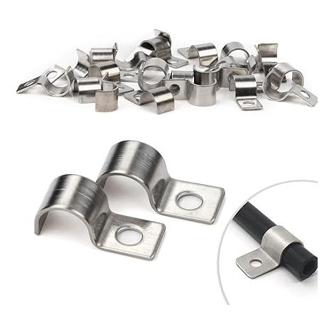 30 Pièces Fixation Grillage Rigide Sur Mur 10mm Attache Grillage Rigide Inoxydable Colliers de Serrage en U à Trou Unique pour Ø 9-10.5mm Câble Tuyaux d'eau Installation (1/5)