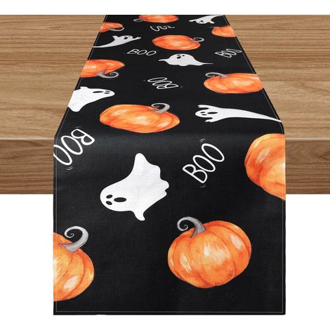CCYKXAChemin de table d'Halloween fantôme citrouille Halloween pour fête d'Halloween,vacances,maison,cuisine,salle à manger,décorations 33x183 cm (noir) (1/5)