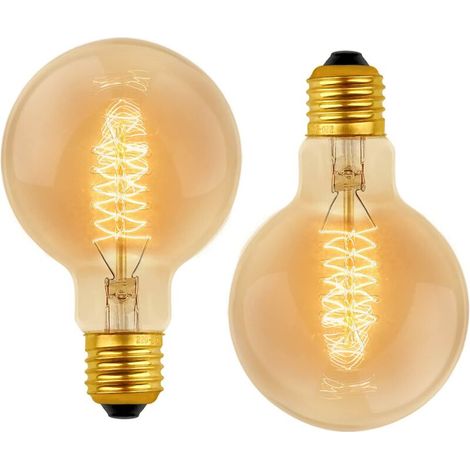 Lot de 2 Vintage G80 E27, 40W Blanc Chaud 2700K, AC 220V, Ampoules de Décoration à Incandescence Rétro E27 Spirale Tungstène Filament Lampe