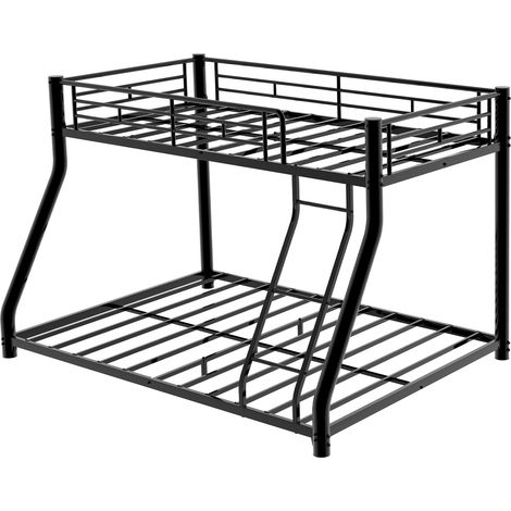 Lit superposé en métal 90x190/140x190 cm noir avec échelle et barrières MODENUIT (1/5)