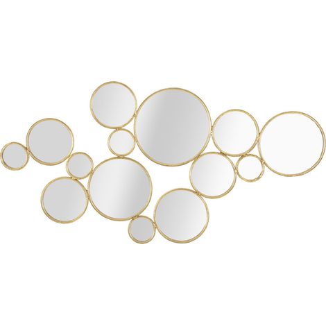 Pannello da muro Mirrors a bolle di specchi tondi in ferro oro 100x51 cm