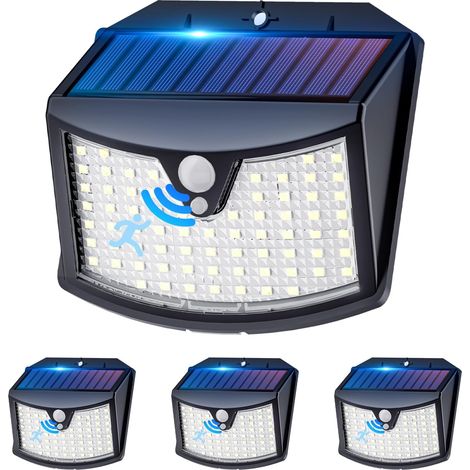 Solar-Außenleuchten, 【4er-Set】 Solar-Außenleuchten, 3 Modi, IP65 wasserdicht - Solar-Außenbeleuchtung für Garten, Garage, Terrasse, Wandmontage - Kaltweiß [Energieklasse A]