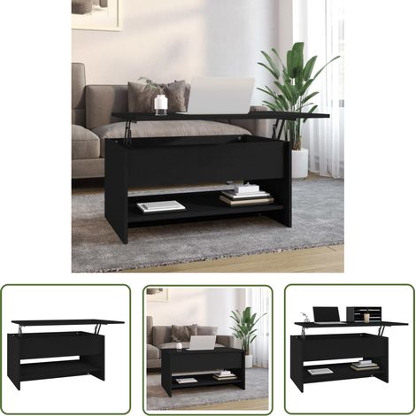 The Living Store Table basse Noir 80x50x40 cm Bois d'ingénierie - Table Basse - Meuble Salon - Table D'appoint - Design Moderne - Rangement Caché (1/5)