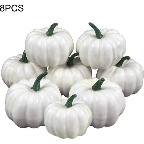 8pcs Citrouilles Artificielles Blanches Récolte Rustique pour Décoration Halloween Automne Thanksgiving Embellir Exposer (1/5)