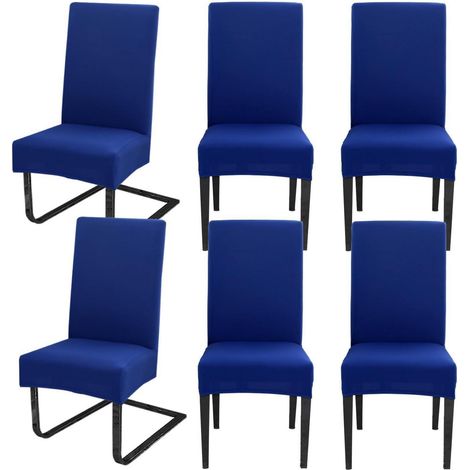 Stuhlhussen 6er Set, Stretch Stuhlbezug abnehmbar und waschbar, Blau (1/5)