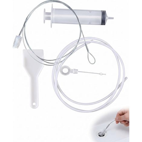 Kit de limpieza de refrigerador de plástico de 5 piezas, desatascador de tuberías con jeringa, herramientas rígidas para desatascar y restaurar el drenaje de condensación. (1/5)
