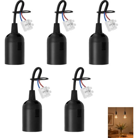 Lot de 5 Douille E27 Pour Chantier, Douille De Rénovation E27 avec Câble 0,75 mm², Support Ampoule E27 Noir 4A 250V, Suspension Luminaire, Base Ampoule E27 pour Rénovation Éclairage DIY Maison (1/5)