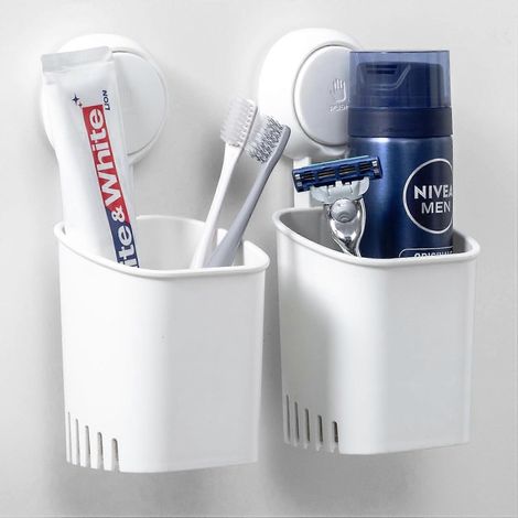 Porte-brosse à dents à ventouse, boîte de rangement pour brosse à dents, sans perçage, étanche, fixation murale pour douche, salle de bain et cuisine (lot de 2) (AAA) (1/5)