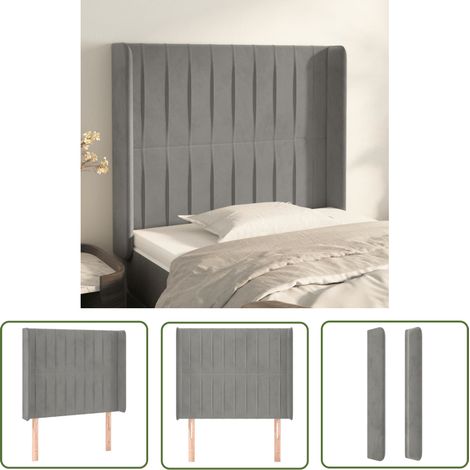 The Living Store Tête de lit avec oreilles Gris clair 103x16x118/128 cm Velours - Tête De Lit - Literie - Meuble De Chambre - Tête De Lit Rembourrée - Décoration Chambre (1/5)