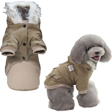 Manteau hiver chien, sweat capuche poches, vêtement chaud petit chien, kaki (1/4)