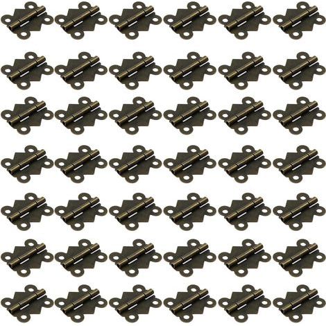 50-teiliges Set klappbarer Schmetterlingsscharniere mit 200 Schrauben, Antikbronze-Finish, Möbelbeschläge, für Türen, Schubladen und Schränke, kleine Größe (1/5)