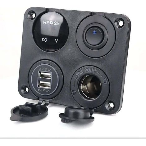 AMXCNOY 4-in-1 Kfz-Ladegerät-Schalterpanel, Dual-USB-Ladefunktion + LED-Voltmeter + Ein-/Ausschalter + Zigarettenanzünderbuchse für Boote (1/4)