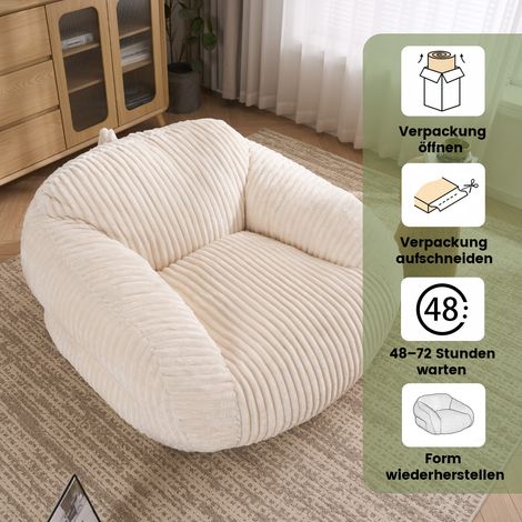 Pouf pour adultes, fauteuil lounge moelleux en velours côtelé, emballé sous vide et sans montage, pour salon, chambre, balcon (Beige) (1/5)
