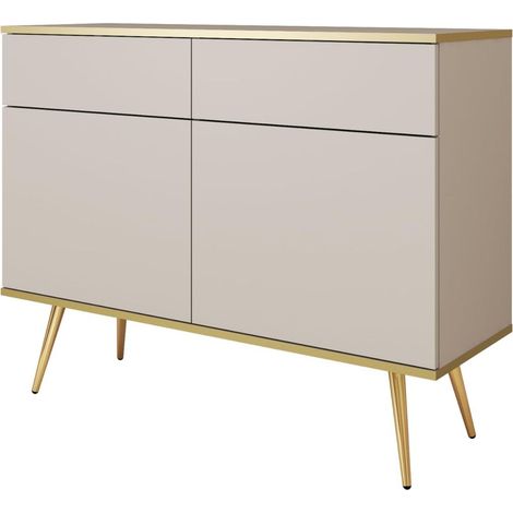 Cassettiera, Beige, gambe dorate, 107 x 85 x 39 cm