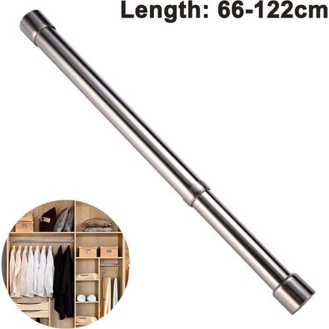 1 Tringle à vêtements, tige télescopique, acier inoxydable, 66-122 cm, chromé brillant, pour dressing et salle de bain (1/5)