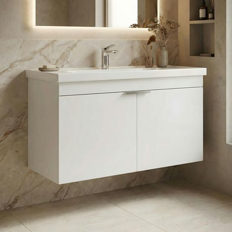 Meuble vasque suspendu 100 cm blanc 2 portes NEA (1/4)