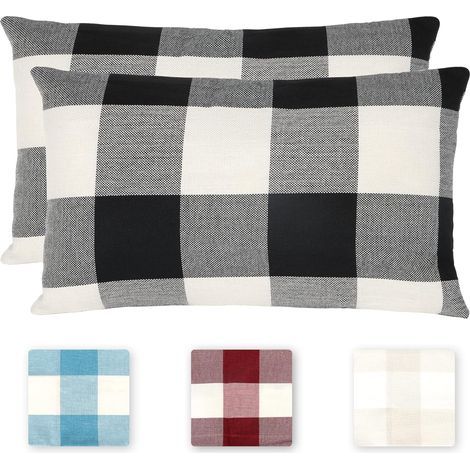 Checkered Cushion Covers, Set of 2 Wrinkle-Resistant and Breathable Polyester Linen Pillowcases, Checkered Pillowcase, Decorative Cushion Covers for the Home (1/5)
