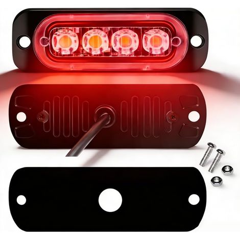 Feu de signalisation à 4 LED, 12V–24V, stroboscope ambre, rouge (1/5)