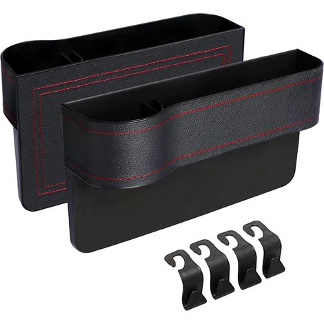 (Noir) Lot de 2 organisateurs de voiture pour siège avant avec porte-gobelet, poche latérale en cuir PU et port de chargement USB, comble l'espace entre les sièges avant. (1/4)