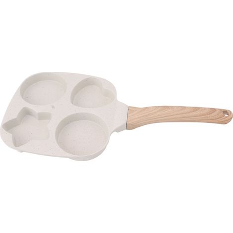 Poêle à frire 4 tasses pour petit-déjeuner, œufs, crêpes, hamburgers, manche en bois, alliage d'aluminium, revêtement antiadhésif (1/5)
