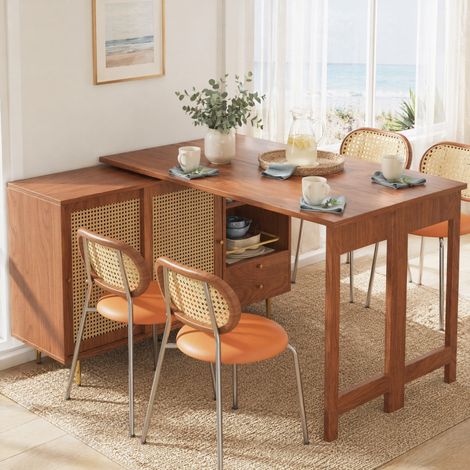 Tavolo da pranzo allungabile 187x40x76 cm in MDF marrone con contenitore cucina FloraGrace (1/5)