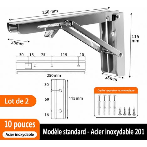 Équerres pliantes 10 pouces en acier inoxydable renforcé lot de 2 acier inoxydable 10 25 × 2,5 × 11,5 cm 595 g – Livraison gratuite