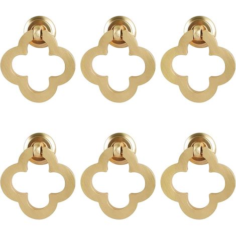 YMYNY 6er-Pack Möbelknöpfe aus Gold- und Bronzelegierung für Küchenschubladen, Schränke, Schränke, Möbelgriffe (6 Stück, 4-blättriges Kleeblatt, mit Schrauben)
