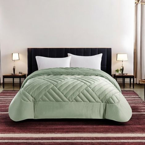 Double couette d'hiver chaude et douce effet plume « Intreccio », en velours de luxe, rembourrage 280g, 260x260 cm Vert