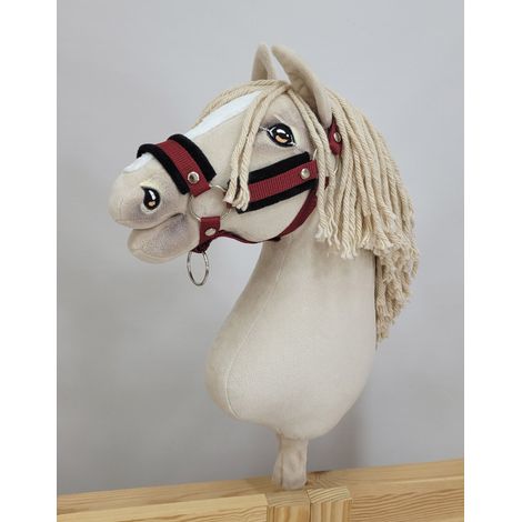 Cavezza regolabile per cavalli Hobby Horse A3, bordeaux con pelliccia nera (1/4)