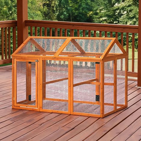 Poulailler orange en bois de sapin 140 x 88,5 x 106 cm (1/5)