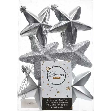Kaemingk Sh.Proof Stars stelle in plastica lucida opaca glitter argento articoli natalizi