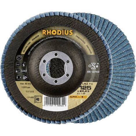 RHODIUS Pack de 5 - disques à lamelles - ALPHALINE - LSZF3 PACK - 125 X 22,23mm - Grains 40 (1/2)