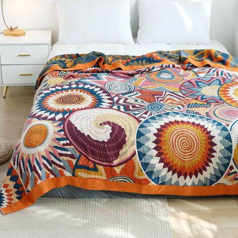 Manta de estilo bohemio - 150 x 200 cm - Estampada - Algodón tejido - Reversible - Para ver la televisión o sobre una silla o cama individual (1/4)
