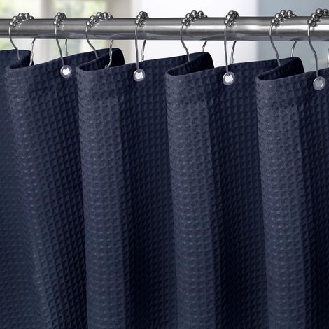 Rideau de Douche Motif Gaufre avec Anneaux en Métal Imperméable Anti-Moisissures Polyester Tissu Rideau Salle de Bain Lourd pour Baignoire Cabine de Douche 122x182CM (Bleu Marine) (1/5)