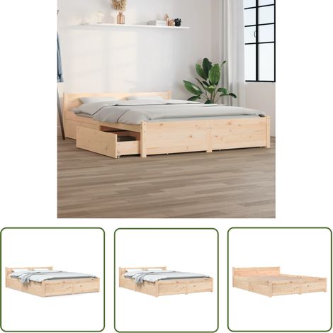 The Living Store Cadre de lit sans matelas avec tiroirs 120x200 cm - Cadre De Lit - Lit Double - Meuble De Chambre - Lit Design - Lit En Bois (1/5)
