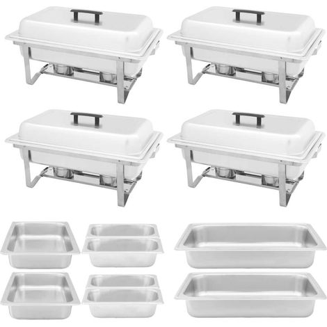 vidaXL Set calentador de comida para buffet 4 piezas acero inoxidable (1/2)