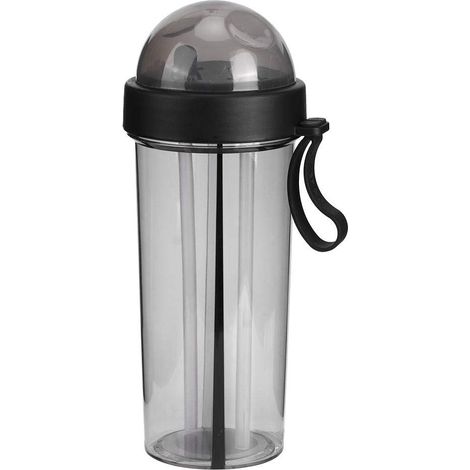 600 ml isolierter Trinkbecher mit Strohhalm und Deckel, Wasserflasche mit Aufbewahrung, Wasserflasche für Zuhause, Camping und Sport (schwarz)