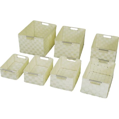 Set 7 Cassetti in poliestere crema cm 38x28xh21