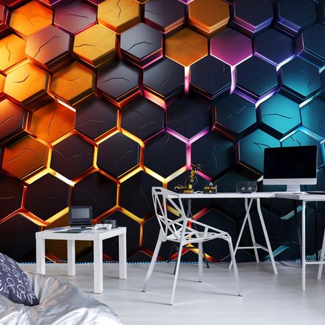 Vlies Fototapete Kinderzimmer 150x105 cm Junge Gaming Hexagon - Fototapeten Tapeten für Kinder Kindertapete Kinderzimmertapete - Vliestapete Wandtapete Tapete 3D Effekt, WallArena (1/4)