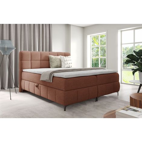 Boxspringbett Schlafzimmerbett SOPHIE 100x200cm Stoff Aragon Rostbraun (1/5)