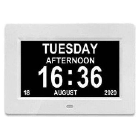 Horloge calendrier numérique 7 pouces avec date et heure, horloge Alzheimer pour parents, rappel de médicaments pour grands-parents et enfants - Blanc (1/5)