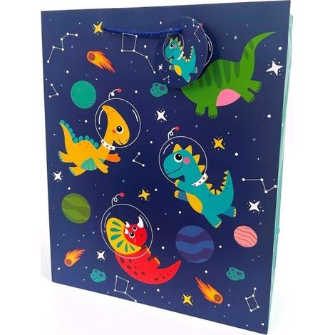 Bolsa decorativa mate de 26x32x12cm con diseño de dinosaurios.
