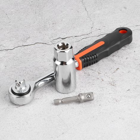 Ensemble d'outils pour perceuse électrique : clé à cliquet multifonction 3/8 po avec poignée à douille universelle 9-21 mm et douilles. (1/5)